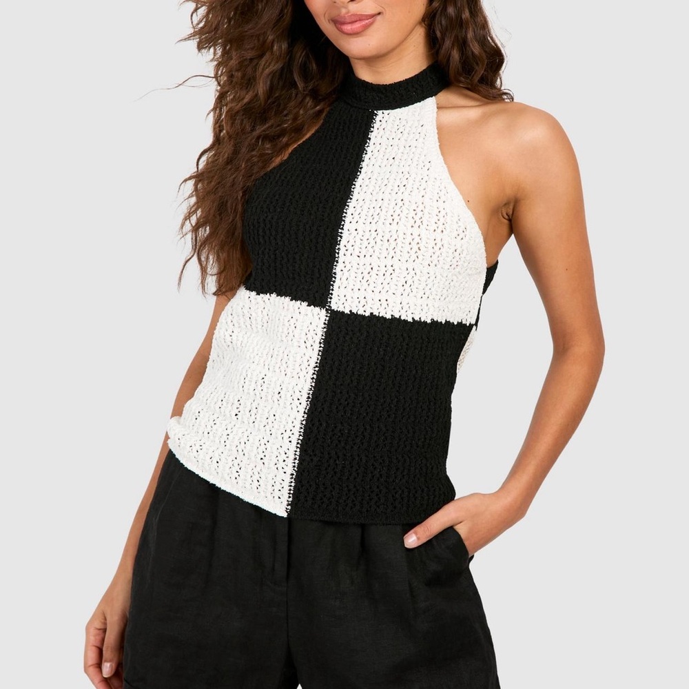 Monochrome Crochet Knitted Tank Top